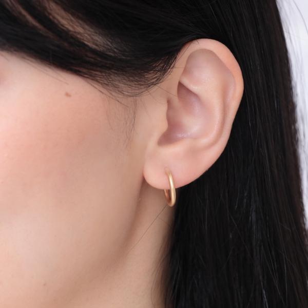 フープ ピアス k18 小さい 小さめ 中折れ 18k K18 18金  金属アレルギー 太さ2mm×直径15mm マット 艶なし ホーニング おすすめ |  | 02