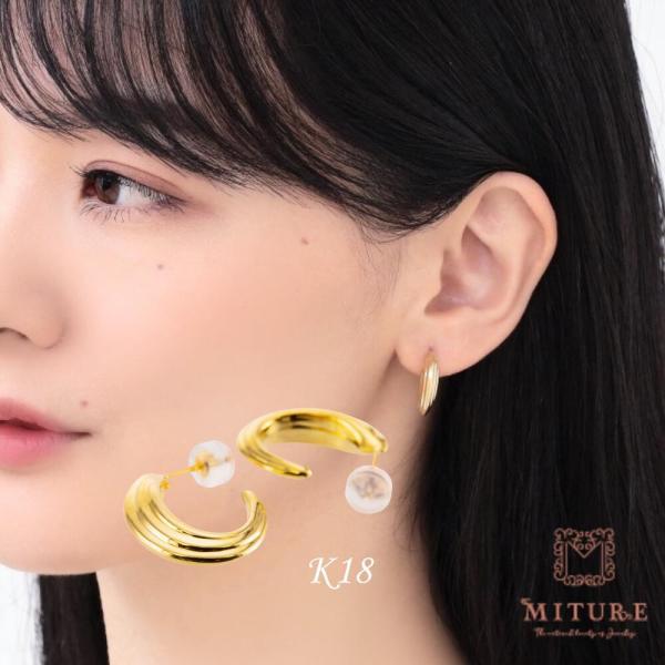 ボリューム！キラキラ！18金 K18 YG 立体 ツイスト フープ ピアス ボリューム！キラキラ！18金 K18 YG 立体 ツイスト フープ