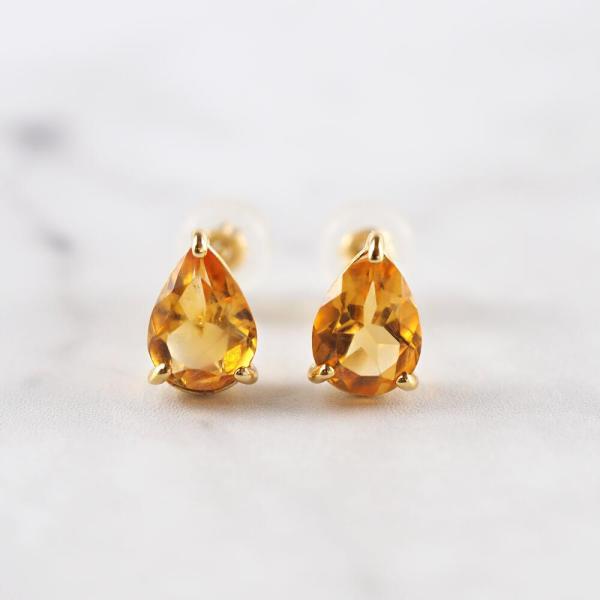 シトリン 18金 K18 18k 金 カラーストーン ピアス オレンジ ペアシェイプ つゆ ボリューム 大きめ  スタッド シンプル |  | 01