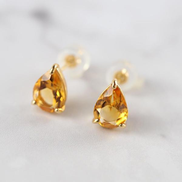 シトリン 18金 K18 18k 金 カラーストーン ピアス オレンジ ペアシェイプ つゆ ボリューム 大きめ  スタッド シンプル |  | 04
