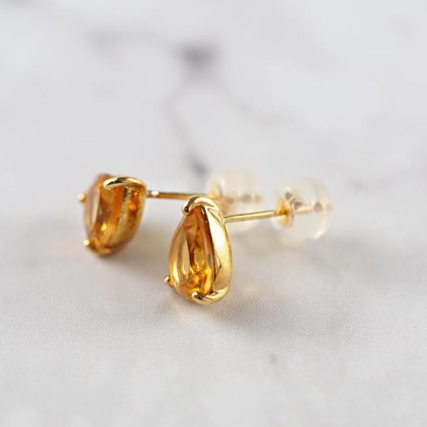 シトリン 18金 K18 18k 金 カラーストーン ピアス オレンジ ペアシェイプ つゆ ボリューム 大きめ  スタッド シンプル |  | 05