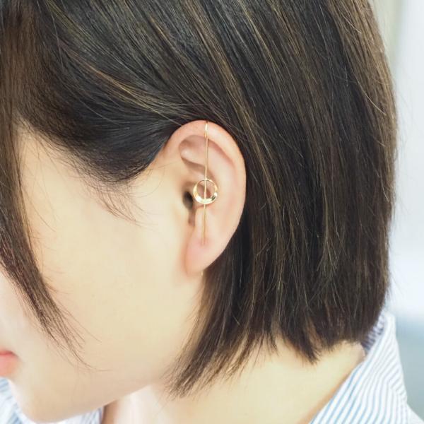 ピアス 18金 シンプル レディース イヤーラップピアス フック 地金 k18の画像