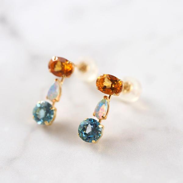 ピアス K18 18金 18k 金 シトリン オパール ブルートパーズ ボリューム 大きめ 幾何学 スタッド シンプル |  | 02