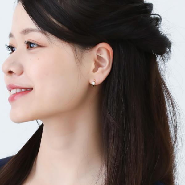 フープピアス 18k K18 18金 ダイヤ ダイヤモンド  レディース 花 フラワー 大人 おしゃれ プレゼントの画像