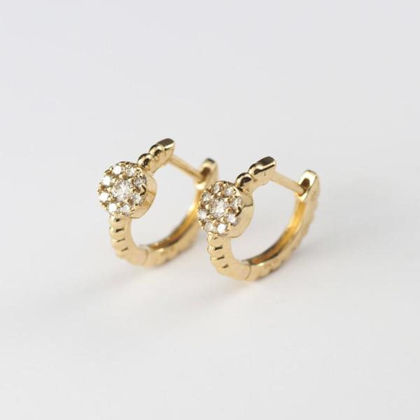 フープピアス 18k K18 18金 ダイヤ ダイヤモンド  レディース 花 フラワー 大人 おしゃれ プレゼントの画像