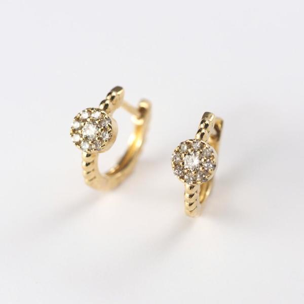 フープピアス 18k K18 18金 ダイヤ ダイヤモンド  レディース 花 フラワー 大人 おしゃれ プレゼントの画像