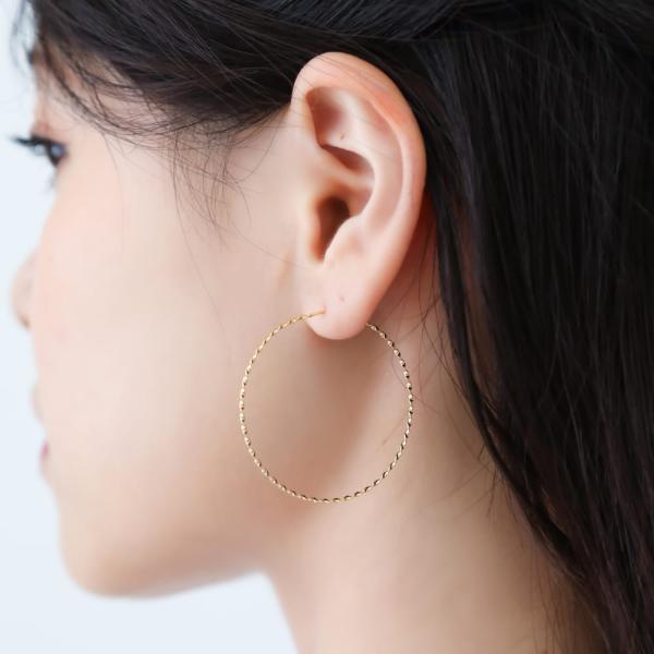 フープピアス 18k 大きめ K18 18金 40mm 平線 ひねり シンプル シンプルコーデ 大人 おしゃれ |  | 05