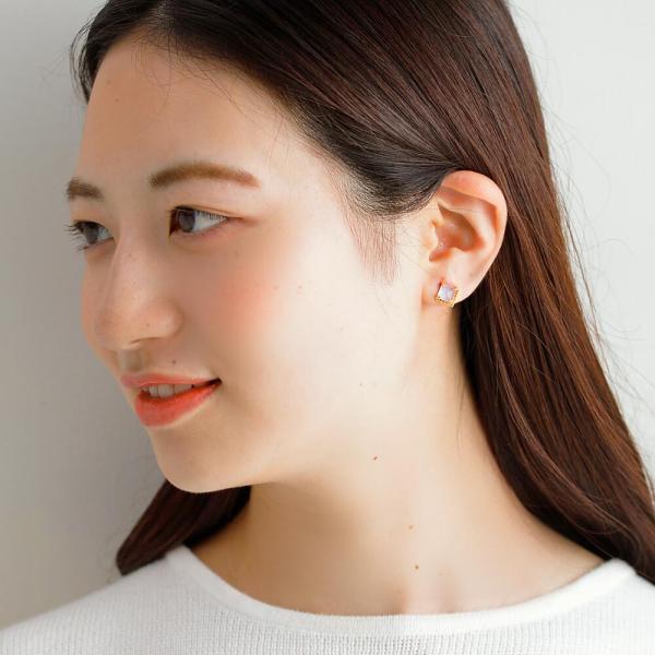 ピアス 18金 K18 18k 金 カルセドニー カラーストーン ブルー ボリューム 大きめ 四角 角 幾何学 スタッド シンプル |  | 05