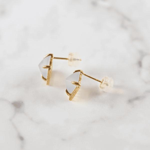 ピアス 18金 K18 18k 金 カルセドニー カラーストーン ブルー ボリューム 大きめ 四角 角 幾何学 スタッド シンプル |  | 06