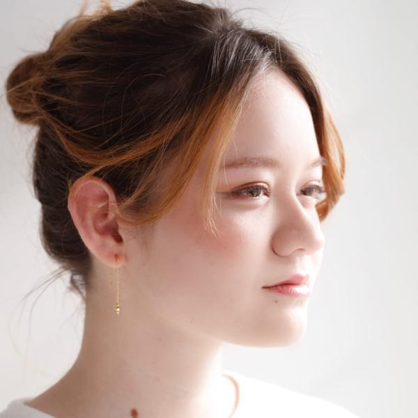 24金 レディース 純金 ピアス k24 ゴールド チェーン シンプル 長い  小豆 人気 普段使い プレゼント |  | 01