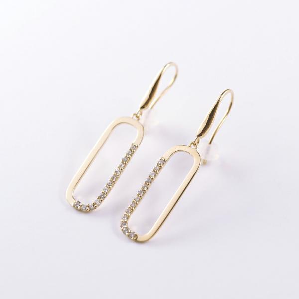 ダイヤモンド ダイヤ ピアス 18金 K18 フックピアス オーバル 楕円 長い ロング オーバルモチーフのスタイリッシュなピアス |  | 02