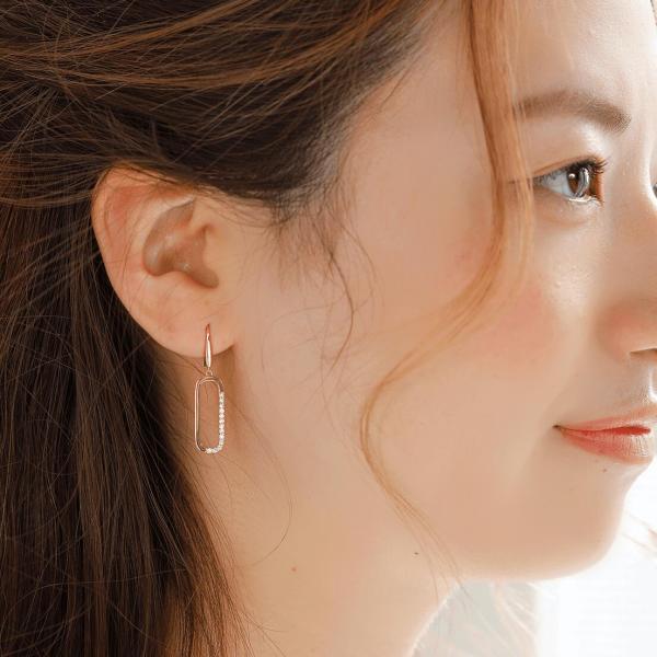 ダイヤモンド ダイヤ ピアス 18金 K18 フックピアス オーバル 楕円 長い ロング オーバルモチーフのスタイリッシュなピアス |  | 06