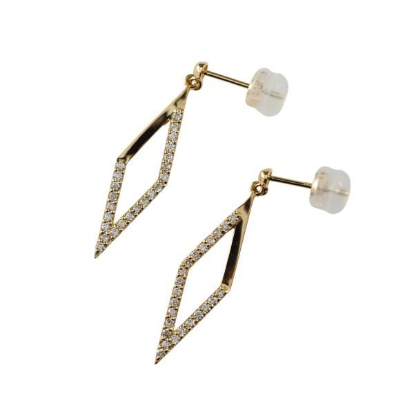 ダイヤモンド ダイヤ ピアス 18金 K18 フックピアス 菱形 ひし形 長い