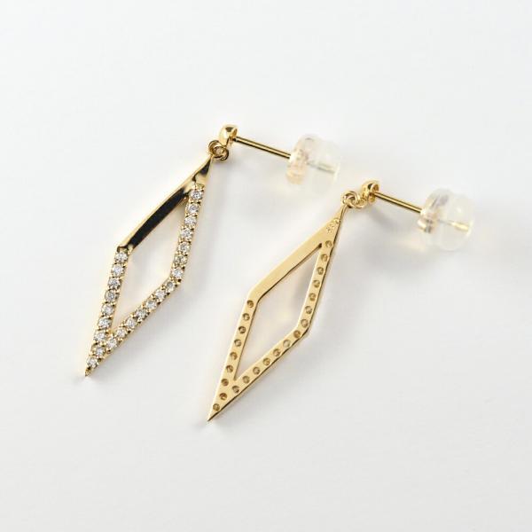 ダイヤモンド ダイヤ ピアス 18金 K18 フックピアス 菱形 ひし形 長い