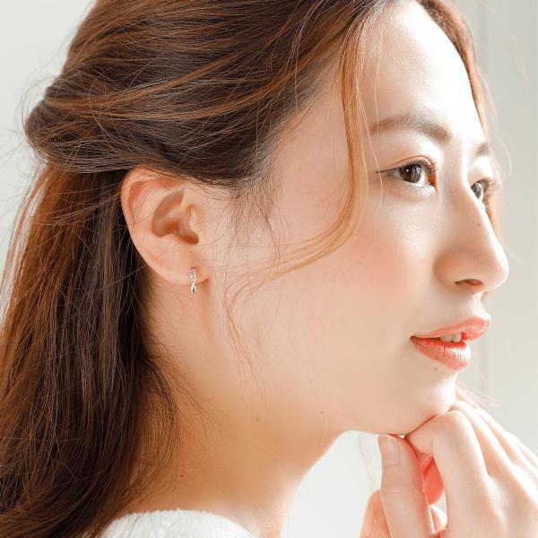 ダイヤモンド ダイヤ ピアス 18金 K18 キャッチレス キャッチレスピアス フープ クロス キャッチなしのピアスの画像