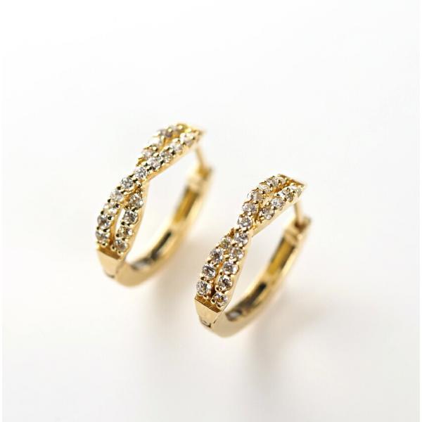 ダイヤモンド ダイヤ ピアス 18金 K18 キャッチレス キャッチレスピアス フープ クロス キャッチなしのピアスの画像