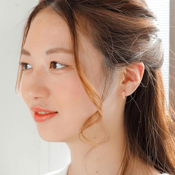 ダイヤモンド ダイヤ ピアス 18金 K18 キャッチレス キャッチレスピアス フープ クロス キャッチなしのピアスの画像