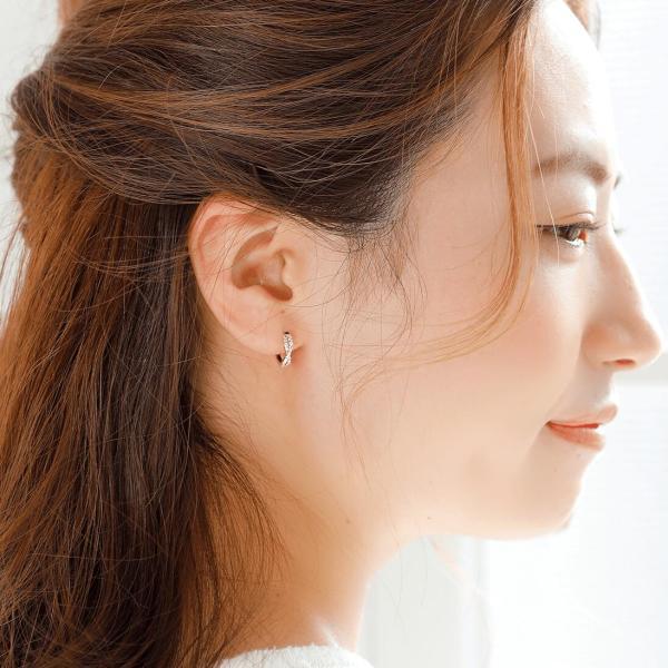 ダイヤモンド ダイヤ ピアス 18金 K18 キャッチレス キャッチレスピアス フープ クロス キャッチなしのピアスの画像