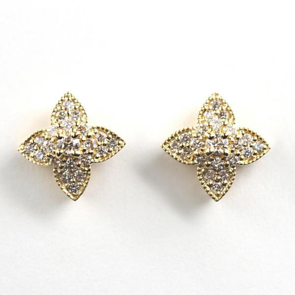 ダイヤモンド ダイヤ ピアス 18金 K18 スタッドピアス 花 フラワー パヴェ おしゃれ ボリュームのあるピアスの画像