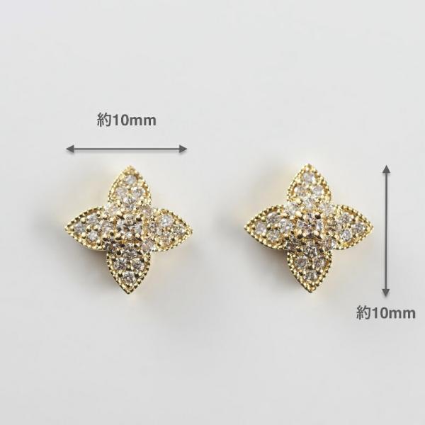 ダイヤモンド ダイヤ ピアス 18金 K18 スタッドピアス 花 フラワー パヴェ おしゃれ ボリュームのあるピアスの画像
