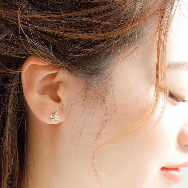 ダイヤモンド ダイヤ ピアス 18金 K18 スタッドピアス 花 フラワー パヴェ おしゃれ ボリュームのあるピアスの画像