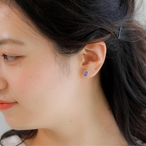 タンザナイト ピアス 18金 k18 ダイヤダイヤ取り巻き 18k オーバル 12月誕生石 カラーストーン シンプルの画像