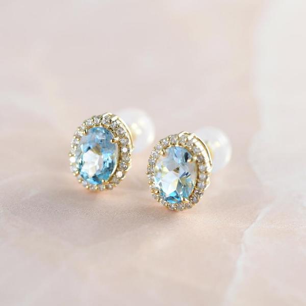 アクアマリン ピアス 18金 k18 ダイヤダイヤ取り巻き 18k オーバル 12月誕生石 カラーストーン シンプル |  | 01