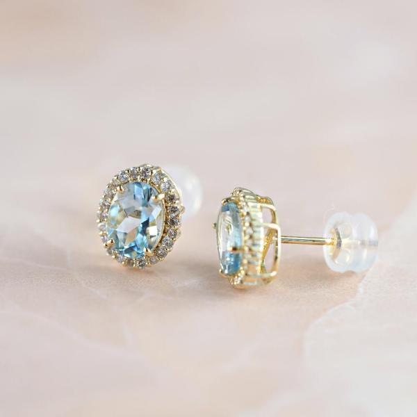 アクアマリン ピアス 18金 k18 ダイヤダイヤ取り巻き 18k オーバル 12月誕生石 カラーストーン シンプル |  | 03