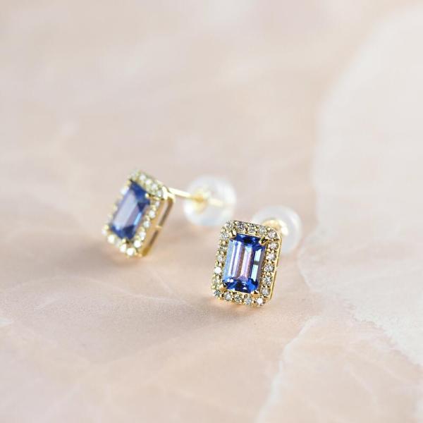タンザナイト ピアス 18金 k18 ダイヤダイヤ取り巻き 18k 角 12月誕生石 カラーストーン シンプル |  | 02