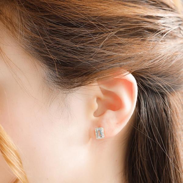 アクアマリン ピアス 18金 k18 ダイヤダイヤ取り巻き 18k 角 3月誕生石 カラーストーン シンプル |  | 05