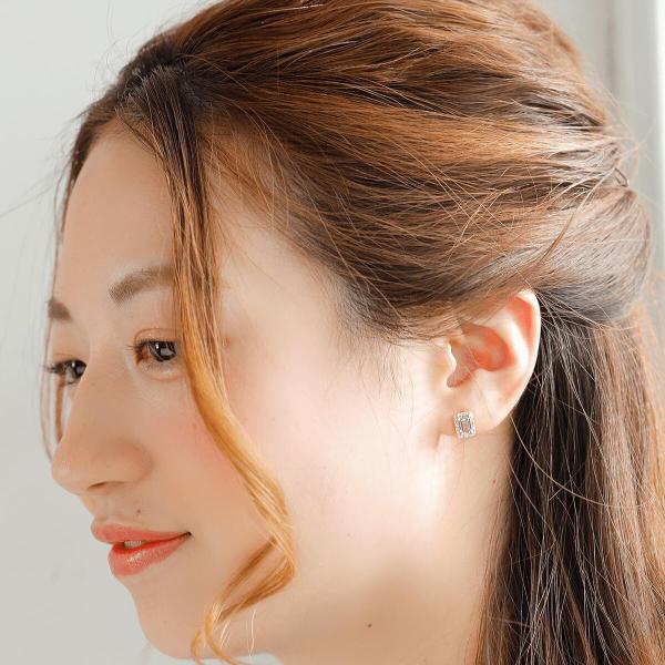 アクアマリン ピアス 18金 k18 ダイヤダイヤ取り巻き 18k 角 3月誕生石 カラーストーン シンプル |  | 06