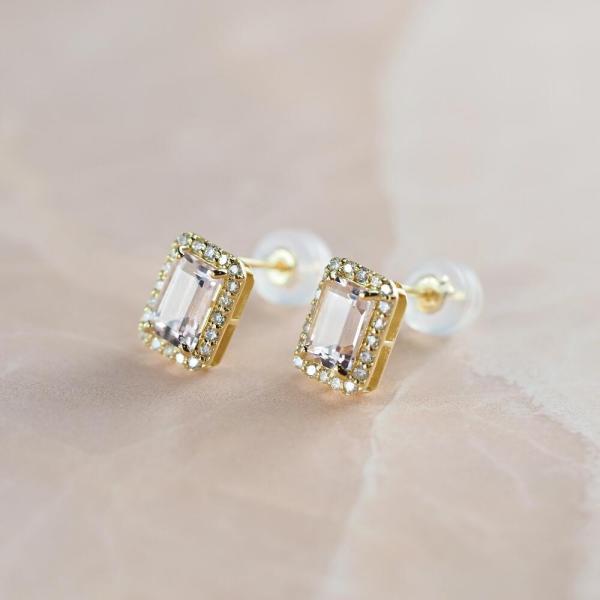 モルガナイト ピアス 18金 k18 ダイヤダイヤ取り巻き 18k 角 4月誕生石 カラーストーン シンプル |  | 01