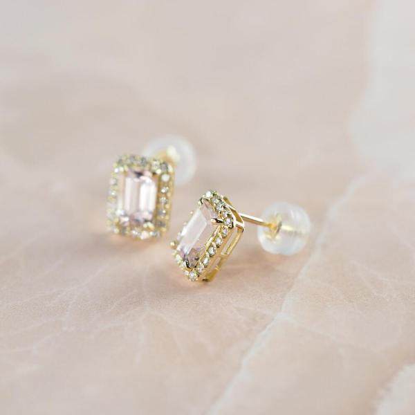 モルガナイト ピアス 18金 k18 ダイヤダイヤ取り巻き 18k 角 4月誕生石 カラーストーン シンプル |  | 02