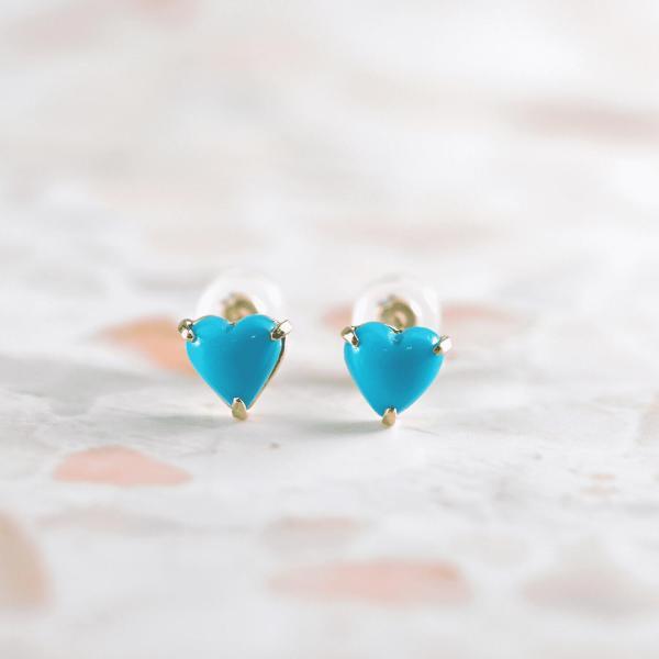 トルコ石 ターコイズ ピアス 金 K18 18金 18k ハート 普段使い 可愛い キャッチレス おしゃれ 金属アレルギーの画像
