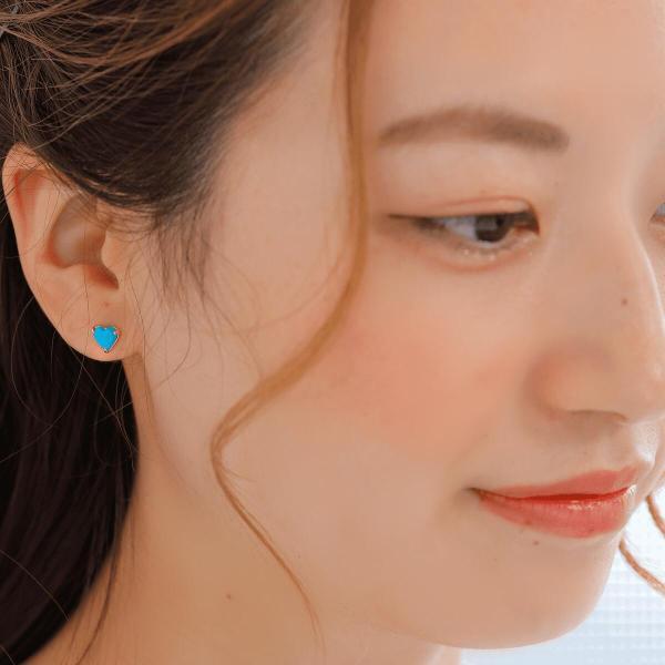トルコ石 ターコイズ ピアス 金 K18 18金 18k ハート 普段使い 可愛い キャッチレス おしゃれ 金属アレルギーの画像