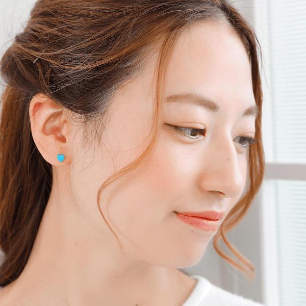 トルコ石 ターコイズ ピアス 金 K18 18金 18k ハート 普段使い 可愛い キャッチレス おしゃれ 金属アレルギーの画像