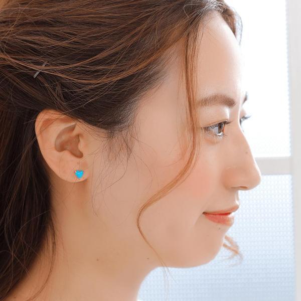 トルコ石 ターコイズ ピアス 金 K18 18金 18k ハート 普段使い 可愛い キャッチレス おしゃれ 金属アレルギーの画像