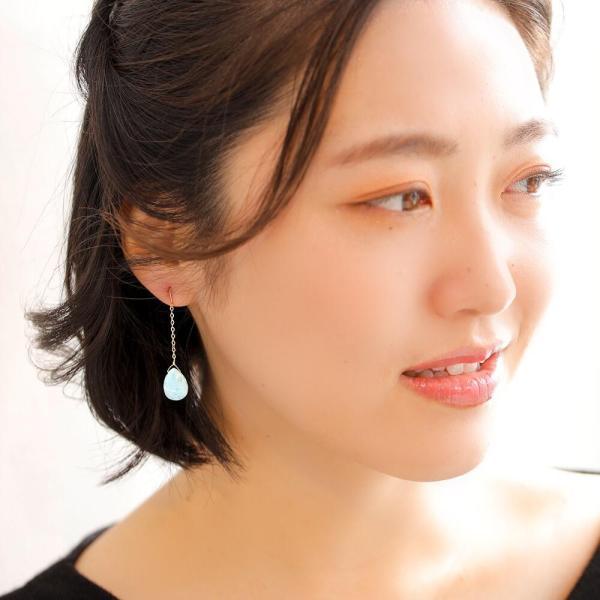 K18 ラリマー ピアス ペアシェイプ 18金 18k ゴールド ドロップ 雫 アメリカンピアス 揺れる |  | 01