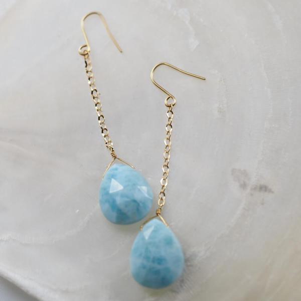 K18 ラリマー ピアス ペアシェイプ 18金 18k ゴールド ドロップ 雫 アメリカンピアス 揺れる |  | 02