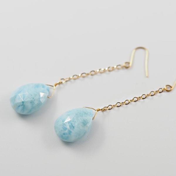 K18 ラリマー ピアス ペアシェイプ 18金 18k ゴールド ドロップ 雫 アメリカンピアス 揺れる |  | 03