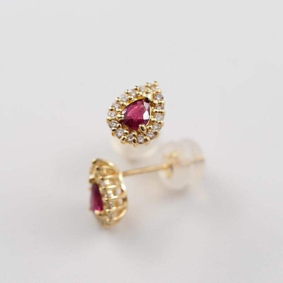 【Ruby】No.4 ピカソコッパー枠留ペアシェイプピアス ルビー ピアス K18 18k 18金 ダイヤモンド ダイヤ ダイヤ取り巻き ペア