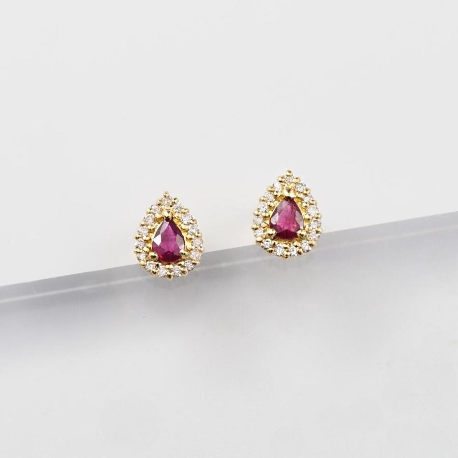 18K ピアス　ダイヤ、ルビー　片耳 ルビー ピアス K18 18k 18金 ダイヤモンド ダイヤ ダイヤ取り巻き ペア