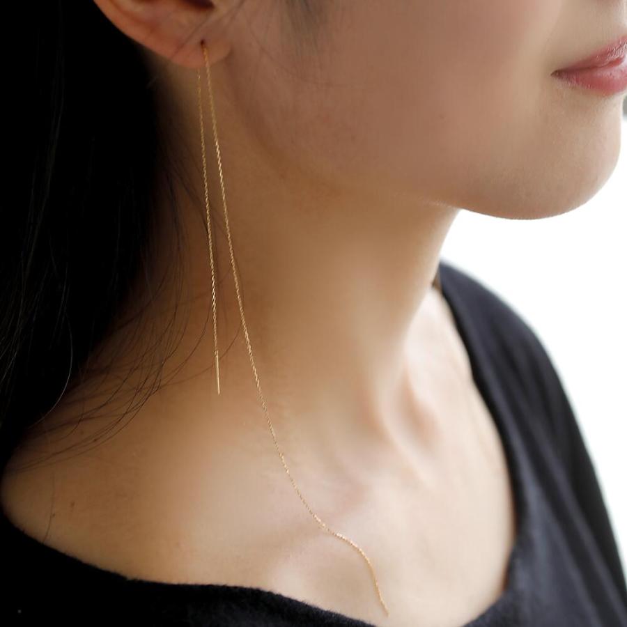 18金 ピアス 18金ピアス K18 k18 長い ロング ロングピアス ゴールド チェーン チェーンピアス デザイン シンプル 小豆の画像