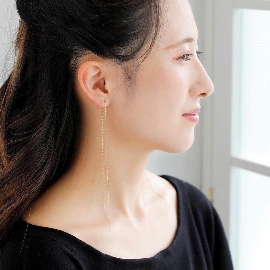18金 ピアス 18金ピアス K18 k18 長い ロング ロングピアス ゴールド チェーン チェーンピアス デザイン シンプル 小豆の画像