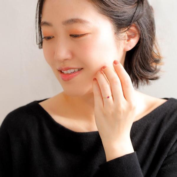 18金 リング k18 指輪 ルビー チェーンリング スライド式 ムーブ 調節 長さ調節 プレゼント 女性の画像