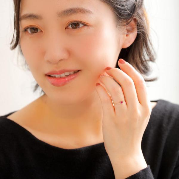18金 リング k18 指輪 ルビー チェーンリング スライド式 ムーブ 調節 長さ調節 プレゼント 女性の画像