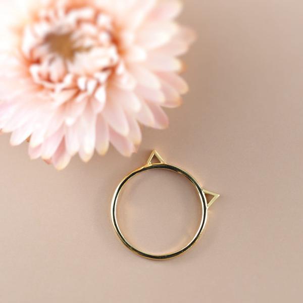 リング  指輪 ゴールド 18金 18k K18 猫 ネコ 猫耳 キャット レディース イエローゴールド  華奢 シンプル プレゼント ギフト |  | 01