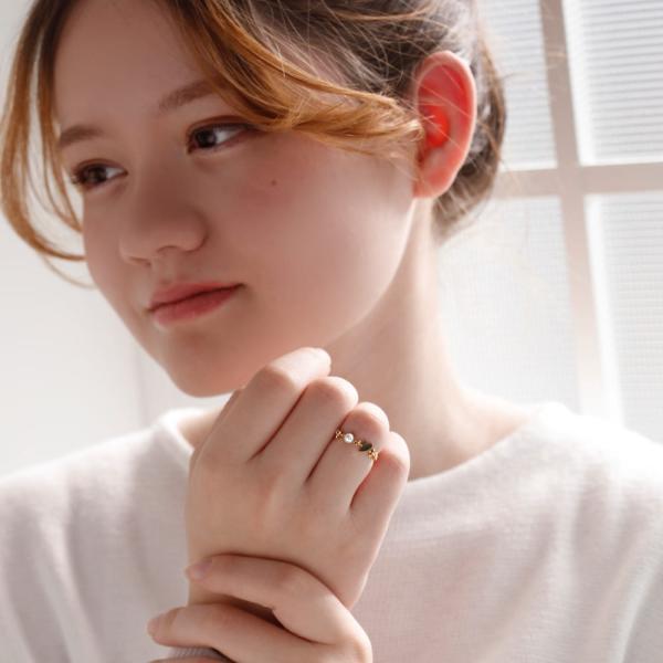 18金 リング 指輪 チェーンリング k18 鎖 あこや パール 真珠 ハート 重ね付け 女性 華奢 ジュエリー ブランド プレゼント おすすめ |  | 01