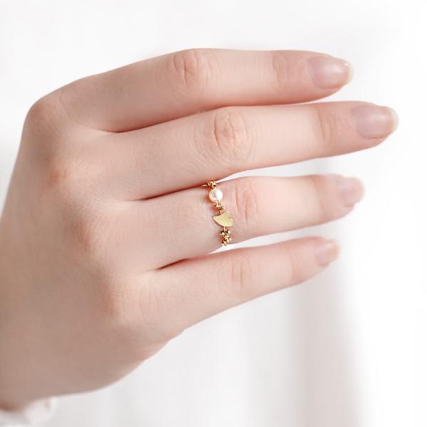 18金 リング 指輪 チェーンリング k18 鎖 あこや パール 真珠 ハート 重ね付け 女性 華奢 ジュエリー ブランド プレゼント おすすめ |  | 03