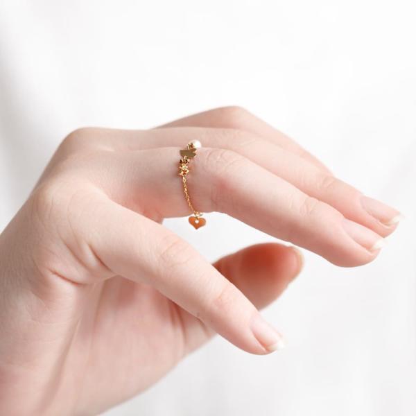 18金 リング 指輪 チェーンリング k18 鎖 あこや パール 真珠 ハート 重ね付け 女性 華奢 ジュエリー ブランド プレゼント おすすめ |  | 04